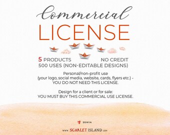 BUNDLE Limited Commercial Use License (No Credit Required) for 5 products (clipart sets or digital paper packs)