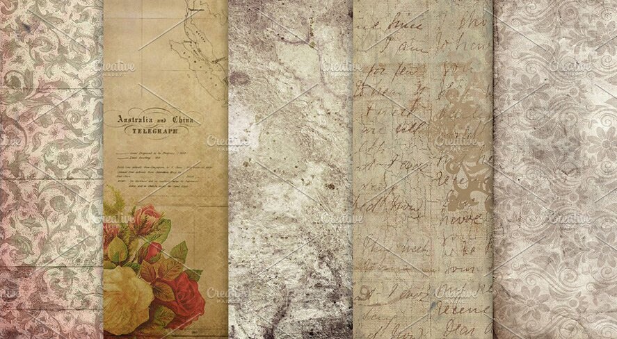 Distressed Ephemera Digital Paper, Instant Download Vintage Scrapbook Paper,  Old Paper Textures, Decoupage Printable Digital Backgrounds 
