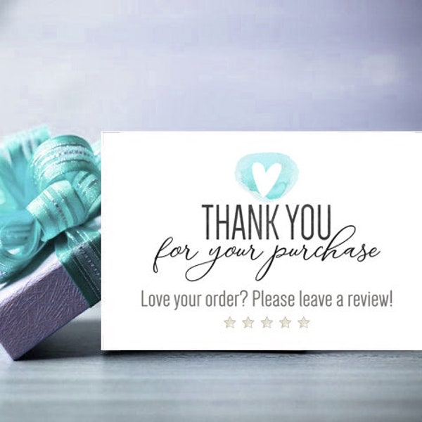 Thank you card teal Thank you for your purchase tag Love your order Printable pdf Please leave a review Package insert Etsy Seller Packaging