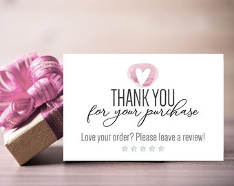 Thank you for your purchase printable card, Please leave a review tag, Love your order pdf