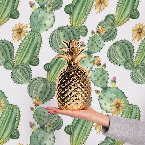 Carta da parati rimovibile con cactus e fiori, murale verde e bianco, carta da parati staccabile e adesiva n. 32