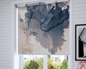 Ink Splatter Navy roller shades, window and solar custom blinds shades photo custom printed pattern | blackout or screen fabric R#4