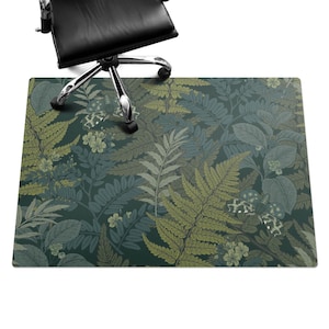 Forest Leaves And Butterflies Computer Chair Mat, Green Office Chair Mat, Chair Mat, Plants Vinyl Floor Protector, Chair Floor Protector