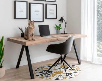 Alfombrilla para silla de oficina con estampado floral retro, alfombrilla en escala de grises, protector de suelo para silla de oficina, protector de suelo para silla con estampado, alfombrilla para silla de escritorio