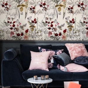 Field Composition Removable Wallpaper, Red And Brown Wall Mural, Bright Self-Adhesive Wallpaper #95