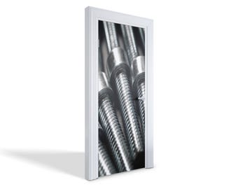 Metal Screws Door Sticker, Carving Door Mural, Industrial Door Decals, Black and white Door Mural, Bedroom Door Stickers