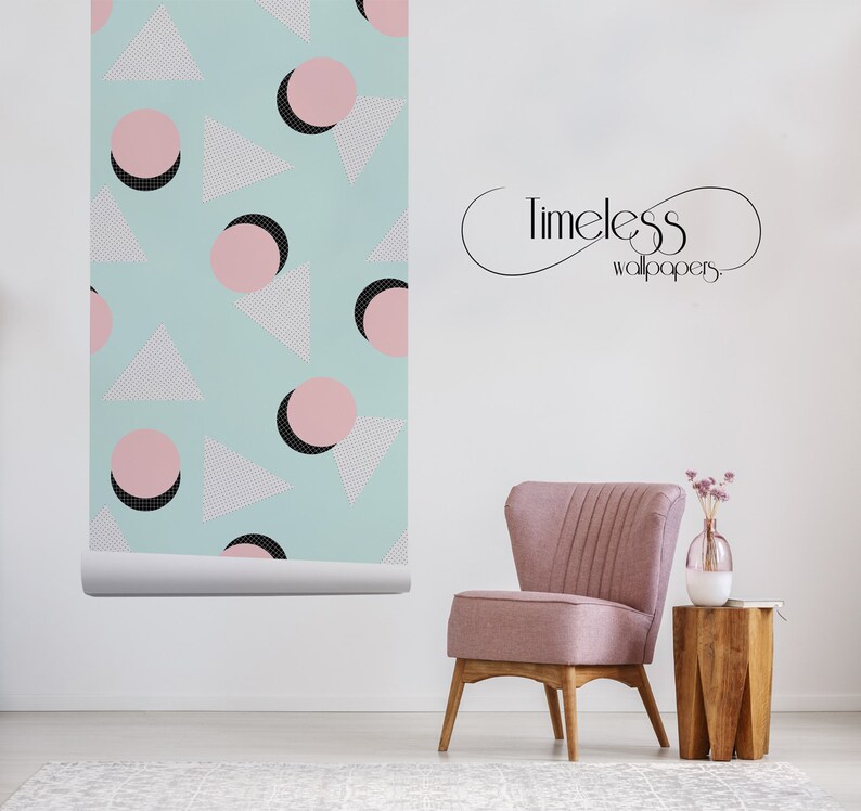 Retro Geometric Removable Wallpaper Pink and Blue Wall Mural Etsy