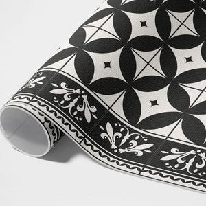 Tappeto da veranda con cerchi in mosaico spagnolo, tappeto da esterno con piastrelle finte, tappeto in vinile bianco e nero, tappeto da bordo piscina, tappetino in vinile per esterni