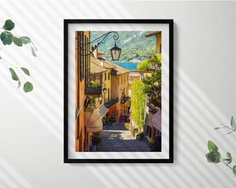 イタリアの町の絵のように美しい通りの絵画（額縁入り）、風景画（額縁