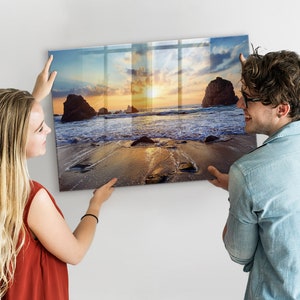Tablero de anuncios con puesta de sol en la playa, tablero magnético grande, tablero de mensajes multicolor, patrón de paisaje