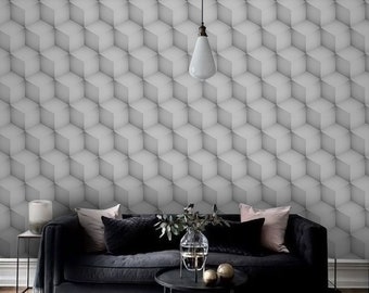 Carta da parati rimovibile a cubi, murale grigio e bianco, carta da parati geometrica, decorazione da parete a cubi 3D #399