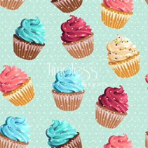 Cupcakes Removable Wallpaper Blue and Pink Wall Mural Large 207 - Etsy