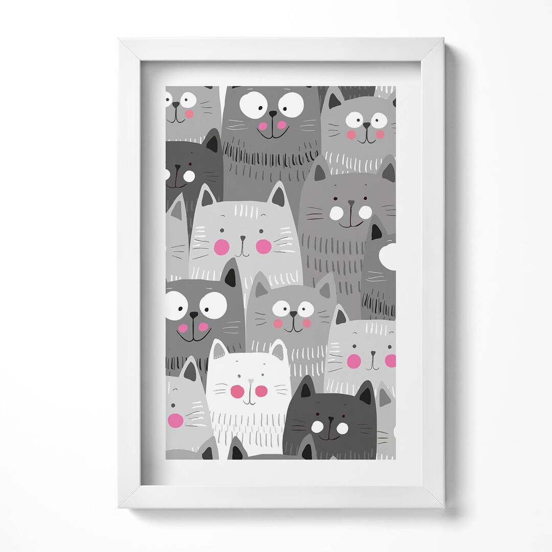Estampe Encadrée - Motif Chats - Déco Vintage