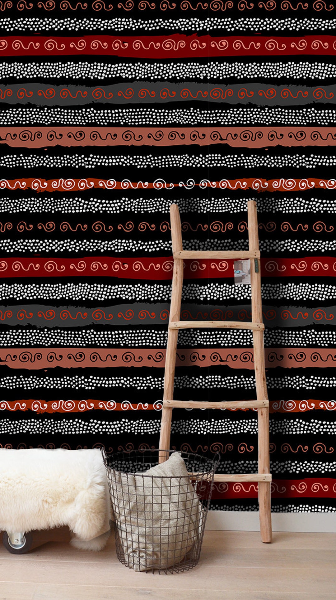 Tribal African Style Removable Wallpaper, Black and Red Wall Mural ...