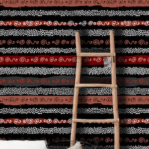 Abnehmbare Tapete im afrikanischen Stammesstil, Wandbild in schwarz und rot, temporäre ethnische Tapete zum Abziehen und Aufkleben #353