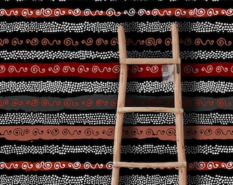 Tribal African Style Removable Wallpaper, Black And Red Wall Mural, Temporary Peel and Stick Ethnic Wallpaper #353