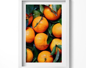 Impresión enmarcada de jugosas naranjas sicilianas, impresión artística de flores y plantas, arte mural naranja
