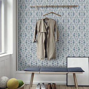 Carta da parati rimovibile con ornamenti blu, murale blu e bianco, carta da parati fotografica con carta da parati glamour staccabile e adesiva n. 421