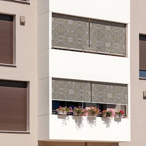 External Roller Blinds, Structures Outdoor Roller Blinds, Tiles With A Geometric Pattern Shades, Beige Pull-Down Shades