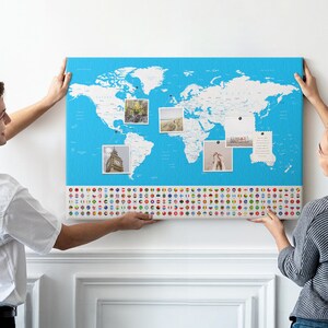 Umriss Weltkarte, blau, Größe XXL, Pinnwand, Pinnwand, Reise-Tracker, Karte der besuchten Länder