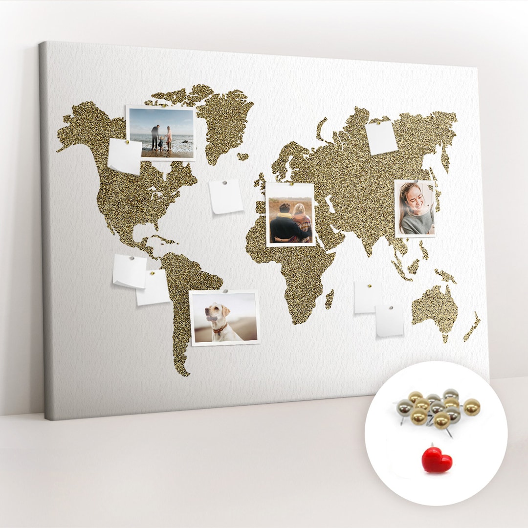 World Map, Travel Tracker, Large Cork Board, Brown, Pins Included, Cork ...