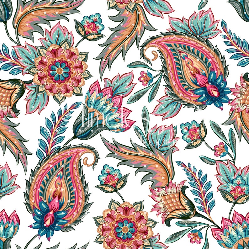 Paisley removable wallpaper pink and blue wall mural reusable | Etsy