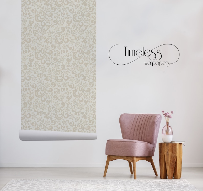 Light beige baroque style removable wallpaper yellow and gray wall mural repositionable #135
