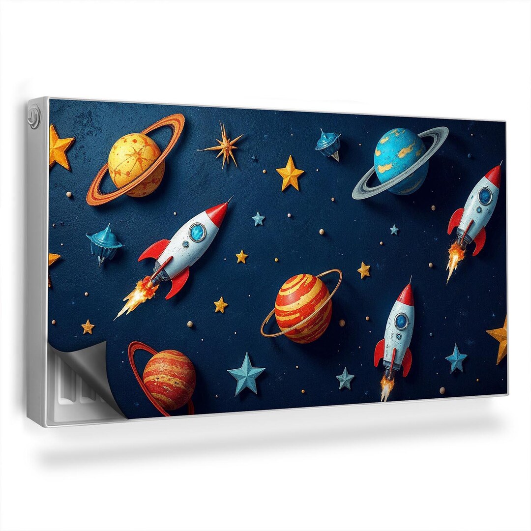 Space Planet Star Rocket Illustration Heating Cover, Navy Magnetic ...