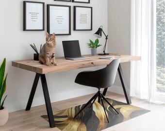 Wavy Lines Chair Mat, Black Office Chair Floor Protector, Chair Floor Protector, Abstraction Desk Chair Mat, Computer Chair Mat