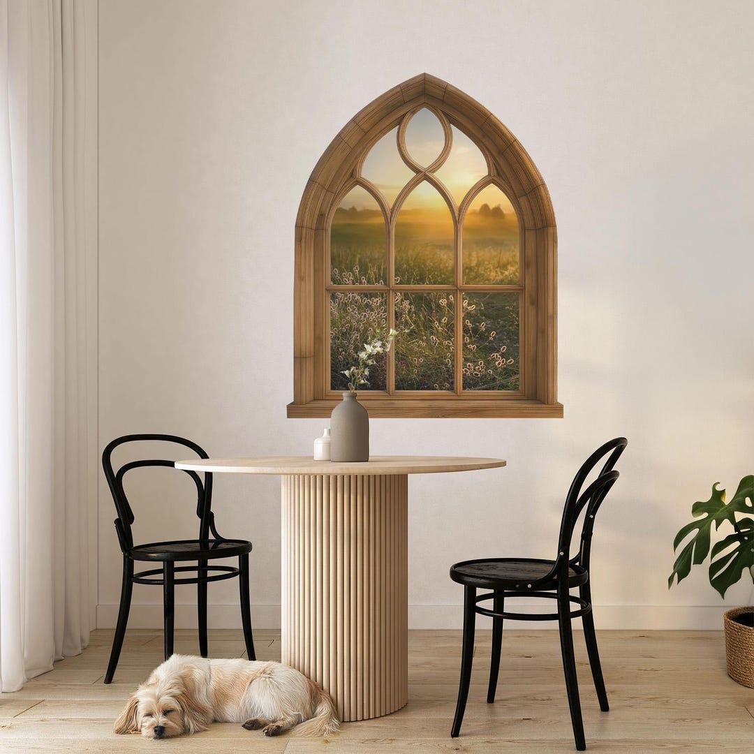 Faux Window Decal - Window Landscape, Brown Wall Stickers, Landscapes ...