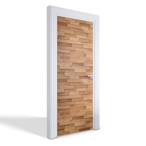 Wooden Mosaic Door Sticker, Carving Door Mural, Texture Door Decals, Brown Door Mural, Bedroom Door Stickers