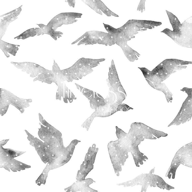 Flying Bird Removable Wallpaper Gray and White Wall Mural Wall Etsy