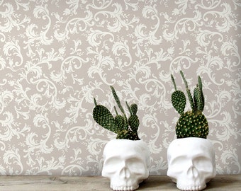 Damask removable wallpaper white and gray wall mural responsitionable #127