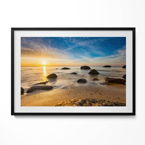Sunrise Baltic Sea Print in Frame, Landscape Art Print, Brown Wall Art