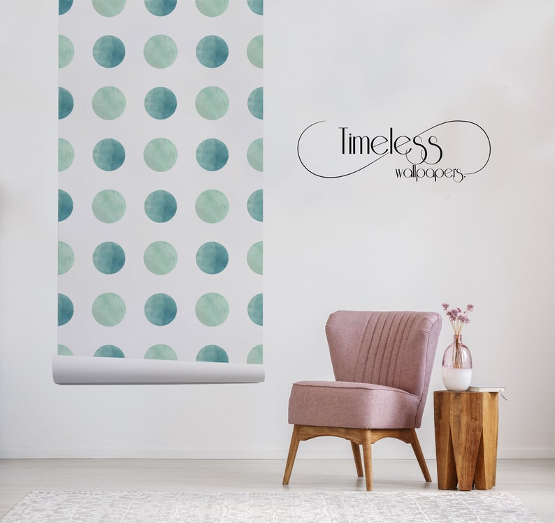 Watercolor dots removable wallpaper green and white wall mural reusable #256