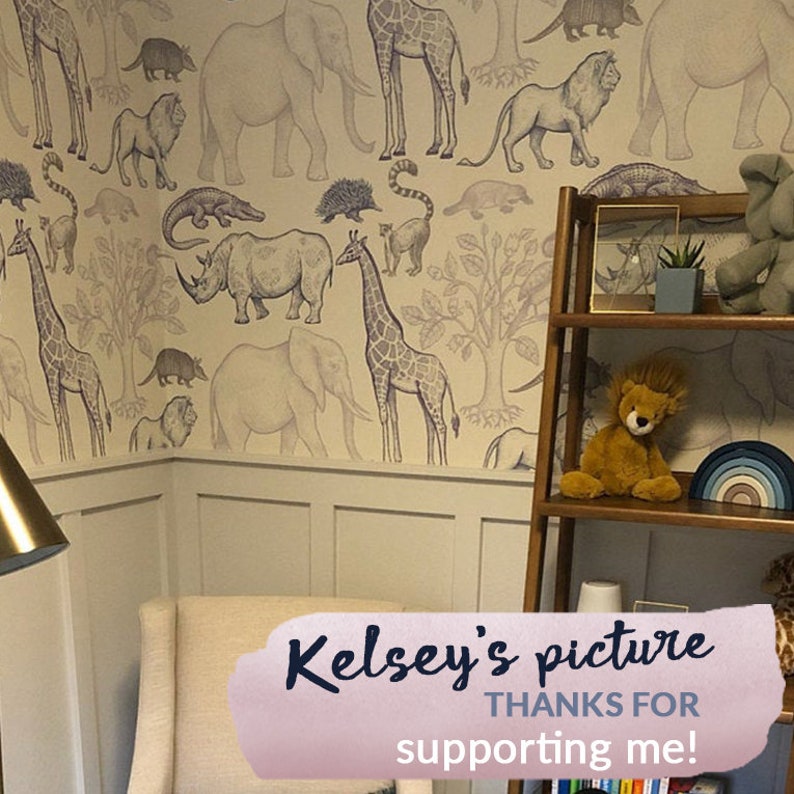 Jungle Animals Removable Wallpaper Sketched Colorful 48 Etsy UK