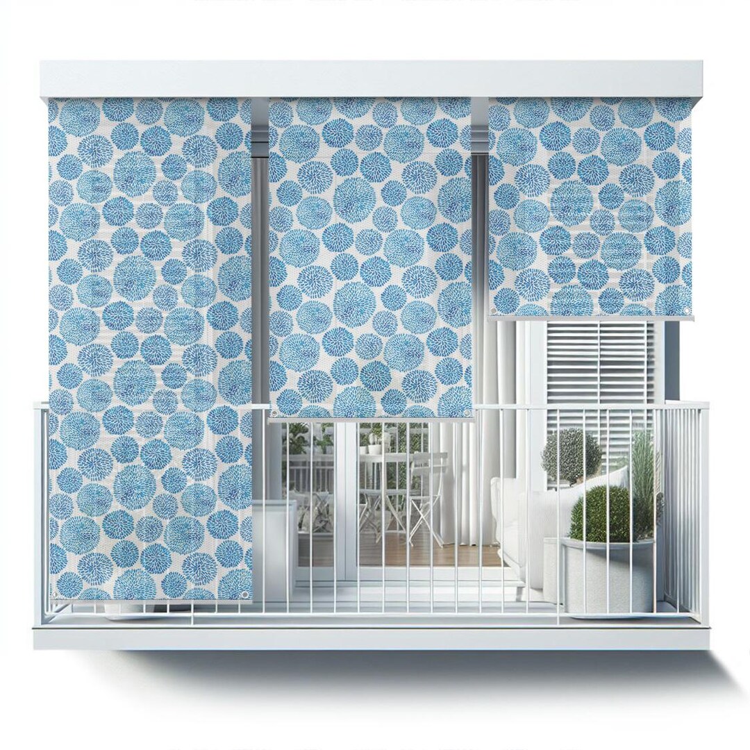 Balcony Shades, Piece Backyard Roller Blinds, Blue Round Patterns ...