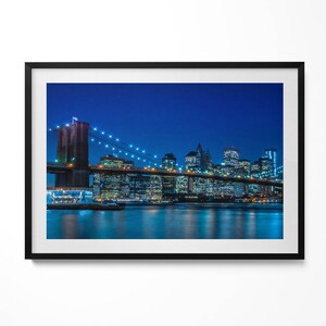 Brooklyn Bridge In The Evening - New York Painting in Frame, City Wall Art in Frame, Blue Wall Art
