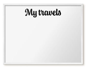 My Travels Wall Hanging Organizer, White Travel Magnet Board, Minimalist Aesthetic Wall Hanging, Texts Pattern
