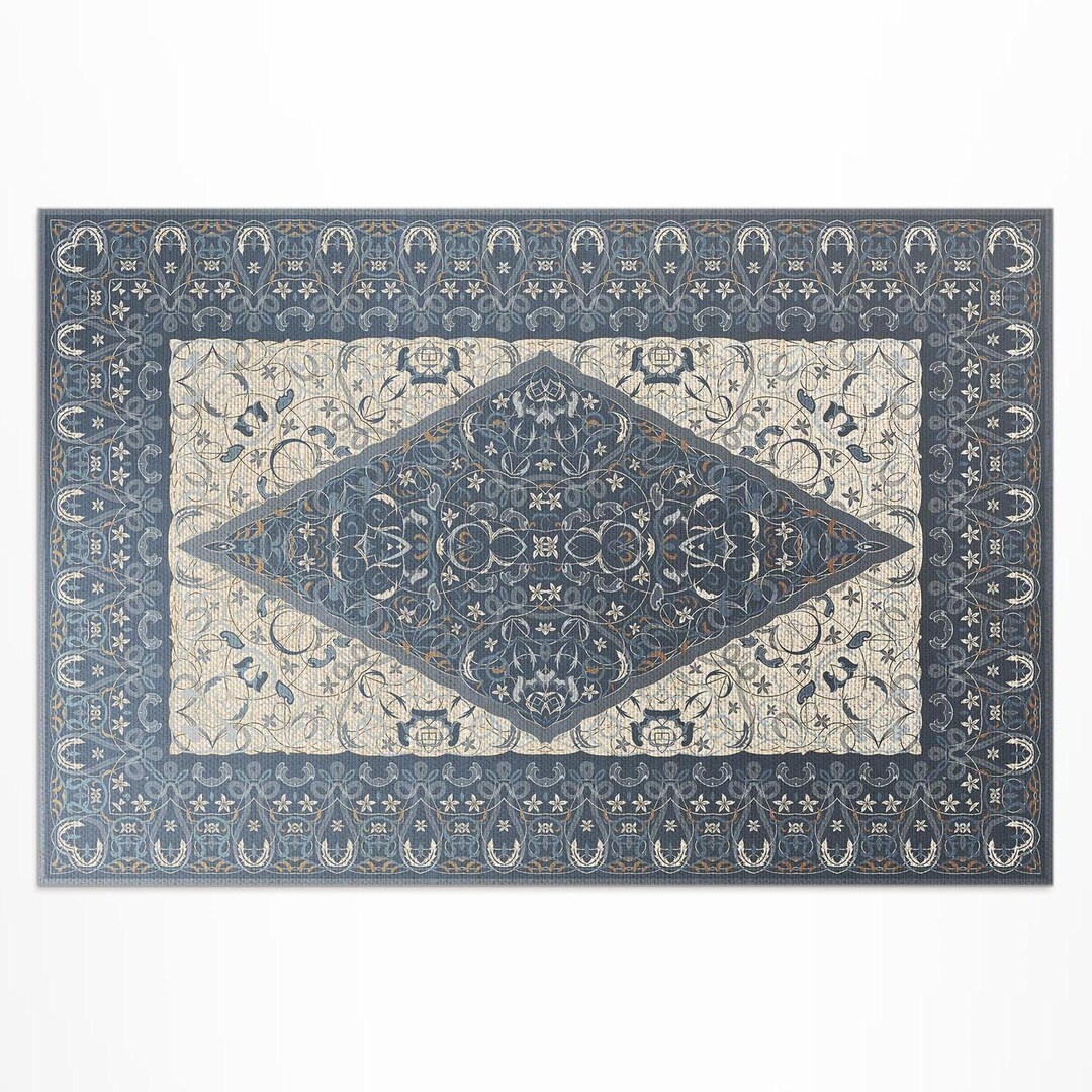 Ombre Blue Retro Arabic Blue Porch Rug, Patterns Outside Carpet, Gray ...