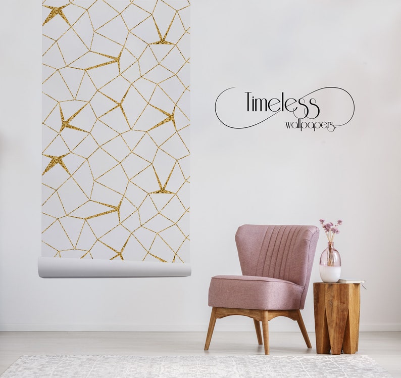 Mosaic Gold Removable Wallpaper Golden and White Wall Mural Etsy