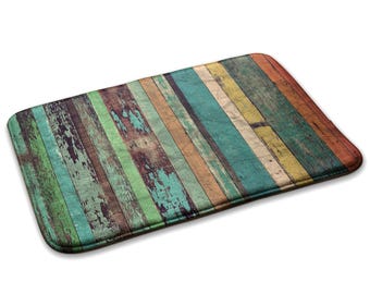 Tapete pequeno de tábuas verticais de madeira, tapete personalizado turquesa, tapete macio, carpete de área, decoração de quarto, tapete personalizado