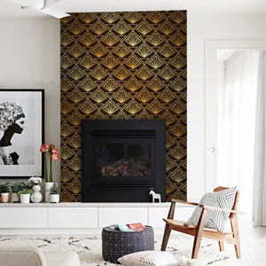Art Deco Template Removable Wallpaper, Golden And Black Wall Mural, Large Wallpaper #114