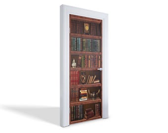 Adhesivo para puerta de biblioteca histórica, mural tallado, calcomanías decorativas, mural marrón, pegatinas para puerta de dormitorio