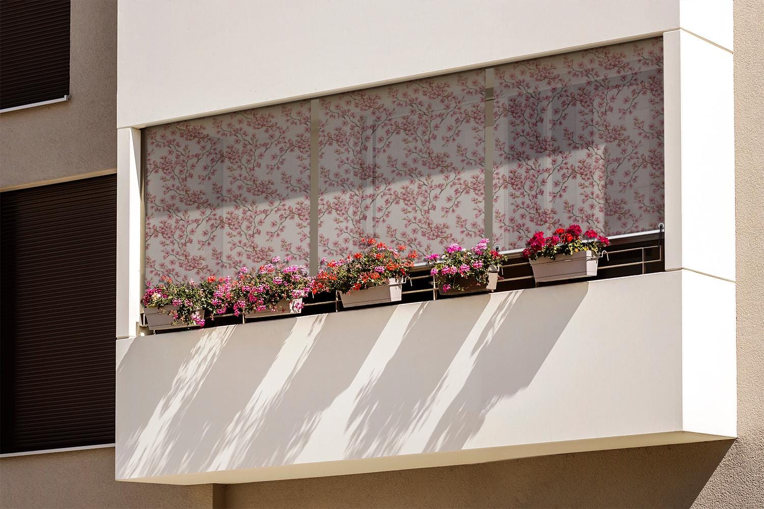 Stores extérieurs, Stores enrouleurs d'extérieur plantes, Stores fleurs sur brindilles, Store enrouleur rose imprimé