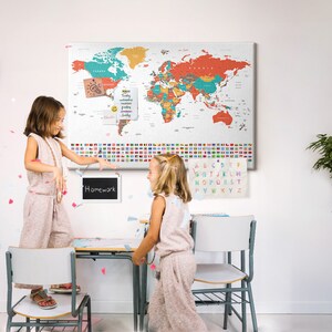 Bunte Landkarte, Trip Map, Größe XXL, Mehrfarbig, Travel Tracker, Pinnwand