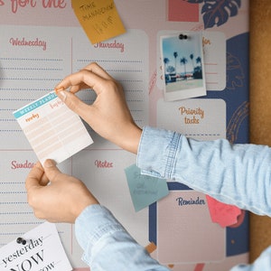 Agenda moderniste, emploi du temps, moodboard, épingles incluses, tableau de notes de l'élève, organiseur d'objectifs, multicolore