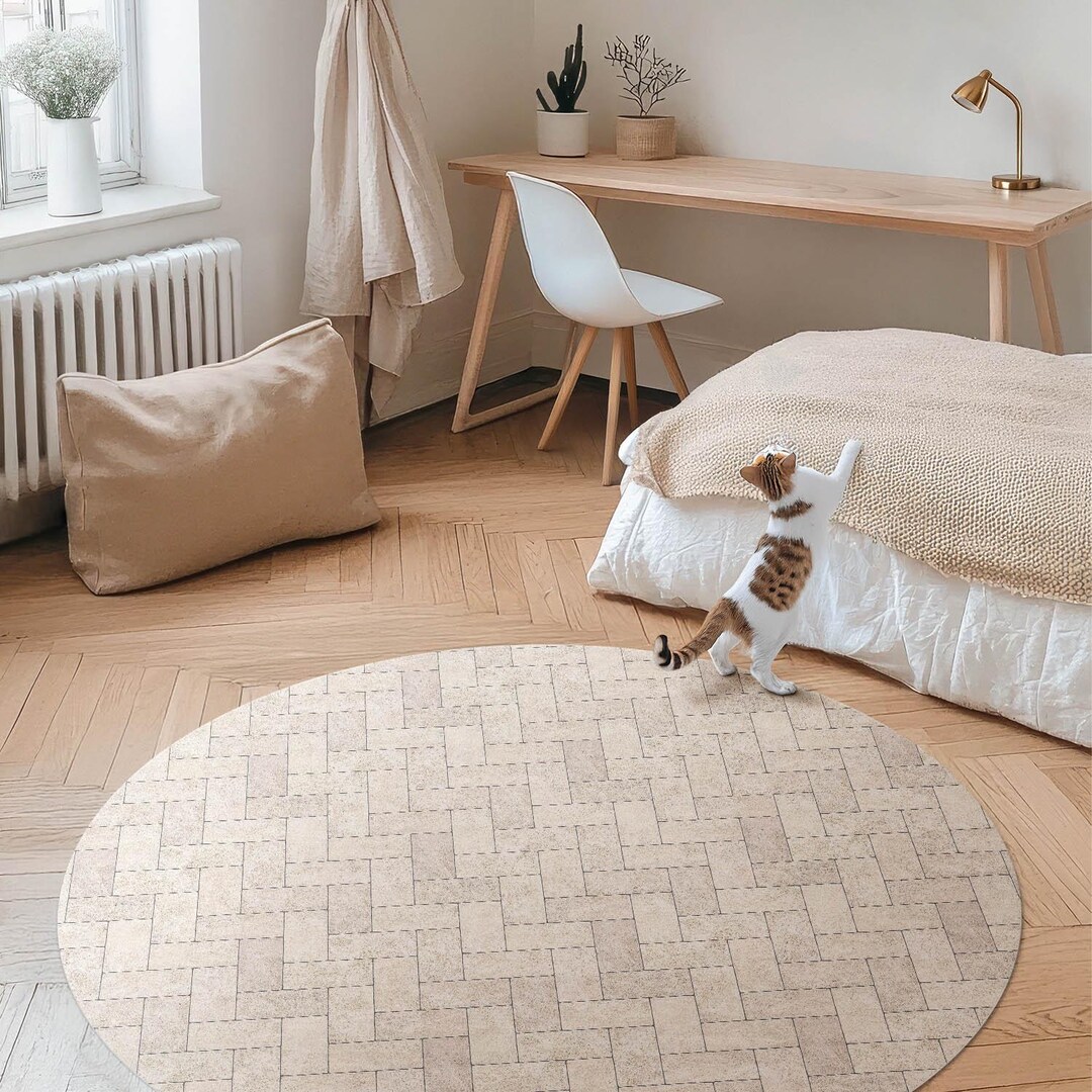 Stone Path Rug Stone Herringbone Paving Stones Round Bedroom Rug, Texture Vinyl Carpet ...