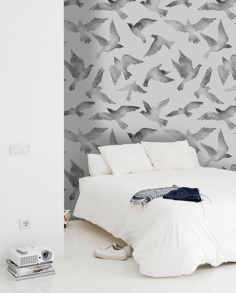 Flying bird removable wallpaper gray Max 81% OFF wall mart and mural white c