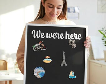 We Were Here Souvenir Magnet Display, Black Wall Hanging Organizer, Minimalist Aesthetic Wall Hanging, Texts Pattern
